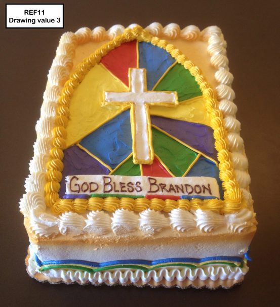 custom religious decorated cake stained glass cross