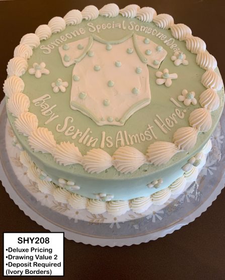 custom baby shower decorated cake onesie sage green ivory